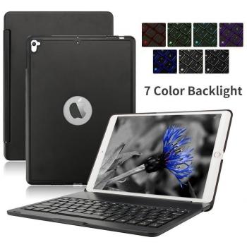 iPad Air 2 Funda y Teclado, teclas de Dingrich portátil elegante ultra slim wireless Bluetooth Keyboard Cover con retroiluminación 7 colores cómodo Apple iPad Teclado de aluminio de Bluetooth Folio Keyboard Funda Flip Smart Cover Funda de transporte Fu