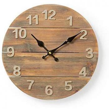 Nedis Reloj de Pared Reloj de Pared Circular - 30 cm de diámetro - Madera Marrón