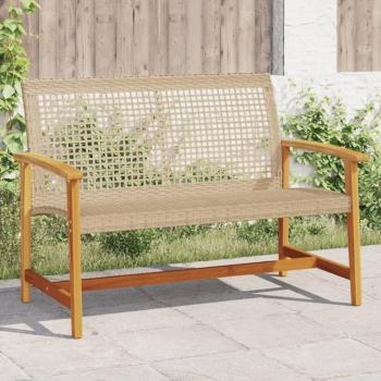 Banco de jardín madera de acacia y ratán PE 112 cm Gris, Beige, Conjunto Terraza Muebles Jardín Exterior Juego de Muebles de jardín Mueble Jardín Exterior Muebles de Salon Exterior