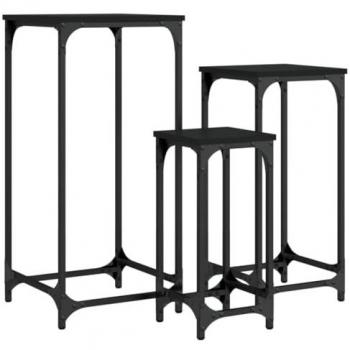 Mesitas auxiliares apilables 3 uds madera de ingeniería negro