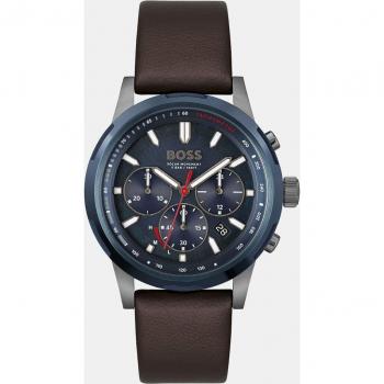 Reloj para Hombre BOSS Solgrade 1514030 - Analógico, Cronógrafo, Esfera Pavonada Gris, Correa de Cuero Marrón Reciclado