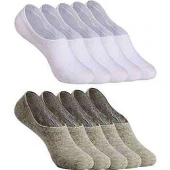 YOUCHAN Calcetines Mujer Hombre 10 Pares Tobilleros Invisibles Antideslizante Algodon Silicona Calcetines Verano-Gris-Blanco-47-50