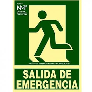 Normaluz RD14181 - Señal Luminiscente Salida De Emergencia 22,4x30cm Clase B PVC 0,7mm Evacuación Homologada, Color Verde