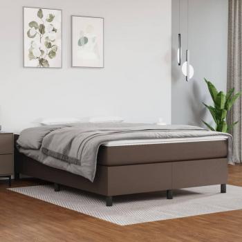 Cama box spring con colchón de cuero sintético marrón 140x190 cm