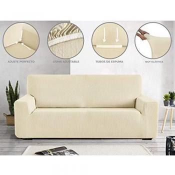 Eiffel Textile Milan Fundas para Sofa Elastica Adaptable Lisa, 94% poliéster 6% Elastano, Marfil, Set 3+2 Plazas