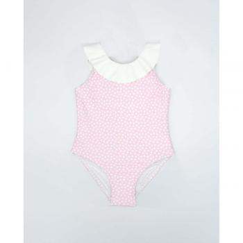 Bañador de bebé niña rosa con topitos y volante