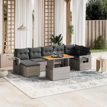 8-Piece Grey Poly Rattan Garden Sofa Set with Cushions