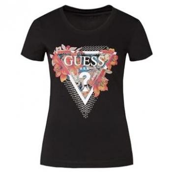 Camiseta Tropical Triángulo Guess Mujer Slim Fit Negra XS