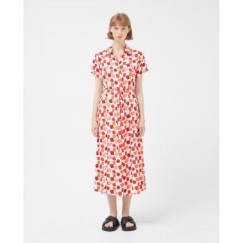 Vestido Camisero Estampado de Pimientos con Detalles en Manga Corta