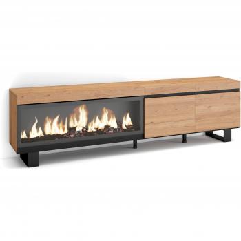 Mueble TV Industrial con Chimenea Eléctrica XXL, para Televisores hasta 80, Diseño Moderno, Almacenaje Amplio, 210 cm