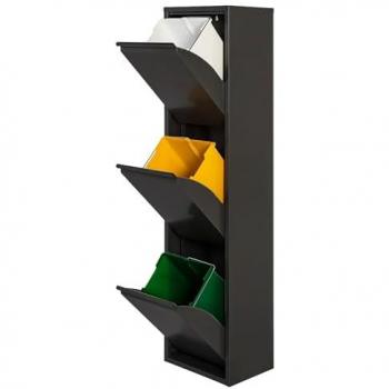 Cubo de Basura y Reciclaje Metálico Wellhome, 3 Compartimentos, 3x17l, Negro Mate