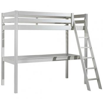 Cama Alta Vipack Pino 90x200 cm con Escritorio Grande - Hecho en Europa - Color Blanco