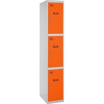 Taquilla Vestuario Metálica SimonRack, 3 Puertas, Incluye Llave, Dimensiones 1800x300x500 mm, Color Gris/Naranja