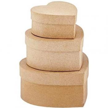 Cajas de Cartón en Forma de Corazón, Set de 3 Piezas, Alturas: 5 cm, 6.5 cm y 7.5 cm, Anchos: 10 cm, 12.5 cm