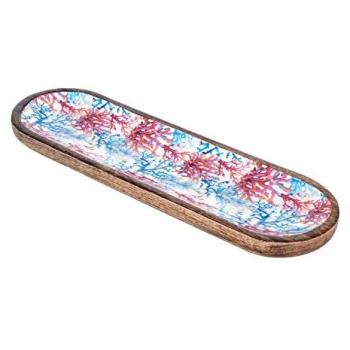 Bandeja Ovalada de Madera Azul y Coral 14x46x3 cm