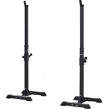 HOMCOM Soporte para Barras de Pesas Ajustable Estante de Acero para Levantamiento de Pesas Carga Máx. 150 kg Entrenamiento en Gimnasio Hogar 50x49x124-154 cm Negro
