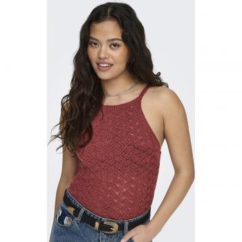 Camiseta Only Smiley roja oscura de crochet para mujer, top ajustado corto
