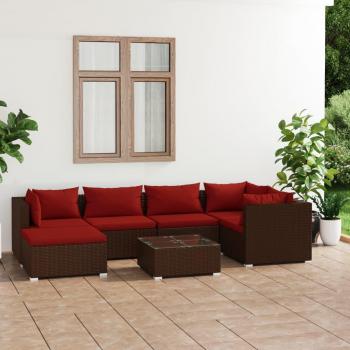7-Piece Brown Poly Rattan Garden Lounge Set with Cushions