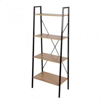 Estantería de Almacenaje Max Home - Acero Negro y Madera, Fácil Montaje, Sistema de Nivelación, Estable y Resistente, Diseño en Escalera, 4 Estantes (Máx. 20 kg),