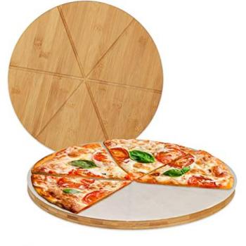 Set de 16 Tablas para Pizza de Bambú con Papel Horno, Redondas Ø33cm y Ranuras