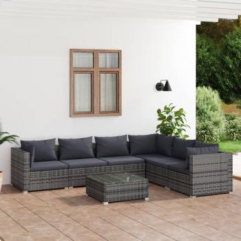 7-Piece Grey Poly Rattan Garden Lounge Set with Cushions