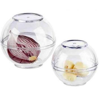 Contenedor de Alimentos de Plástico, Set de 2 Bowls Transparentes para Cebolla y Ajo, 7 y 9 cm Ø, Ideal para Refrigerador - Relaxdays