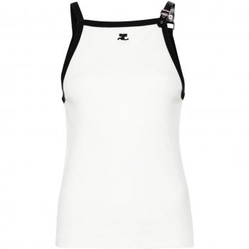 Courrèges Women's Buckle Contrast Tank Top in White | Size Large | 124JDE067JS0070