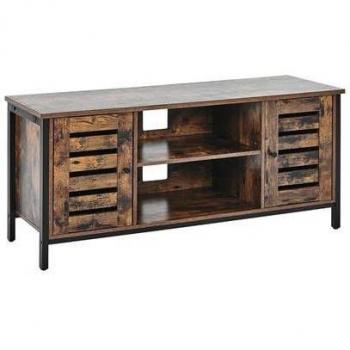 Mueble de TV Industrial Vilseck en Madera Oscura con Marco de Hierro Negro - 110 x 50 x 40 cm, 2 Puertas