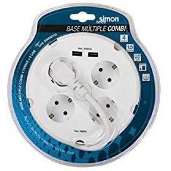BASE MÚLTIPLE COMBI 4 TOMAS + 2 USB 2,5A BM642103 SIMON BRICO