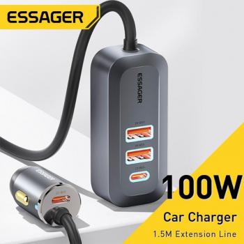 Cargador de coche USB PD 100W Essager, 4 puertos USB tipo C, carga rápida para iPhone 14, 13, 12, Xiaomi y Samsung S22, S21