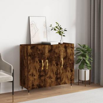 Aparador de madera de ingeniería 90x34x80 cm en color roble ahumado, mueble de almacenaje para salón, buffet y armario auxiliar