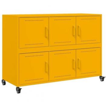 Aparador de Acero Amarillo Mostaza 100,5x39x72 cm, Armario de Almacenamiento para Sala de Estar