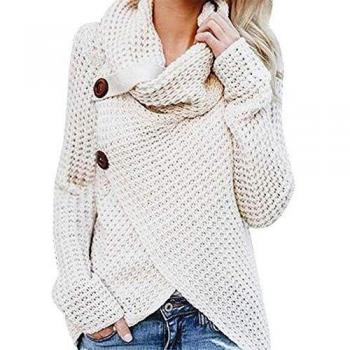 Jerseys De Punto para Mujer Cuello de Tortuga Manga Larga Suelto Prendas de Punto Suéter Irregular Jerséis Collar de la Pila Tops Cálido Otoño Invierno riou