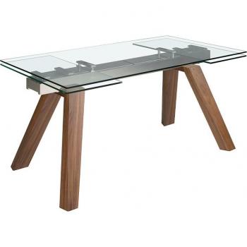 Mesa comedor extensible rectangular ANGEL CERDÁ 1123C de cristal templado, Nogal, medidas 160/200/240 x 90 x 76