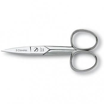 3 Claveles - Tijera de uñas curva 10 cm manicura profesional, tijera forjada en caliente, niquelada, acero carbono, para cortar las uñas, manicura