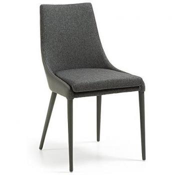 Kave Home Silla Davi tela y piel, gris oscuro