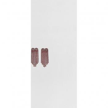 Burgundy Rhinestone Heart Dangle Earrings