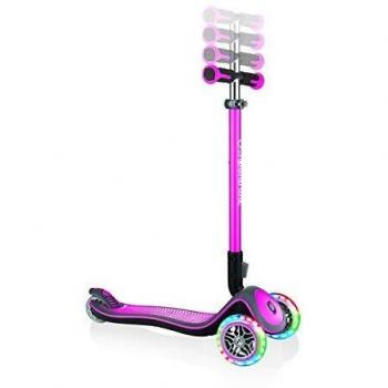 Globber - ELITE DELUXE LIGHTS - Patinete de 3 ruedas plegable e iluminado para niños de 3 a 9 años + , Rosa intenso