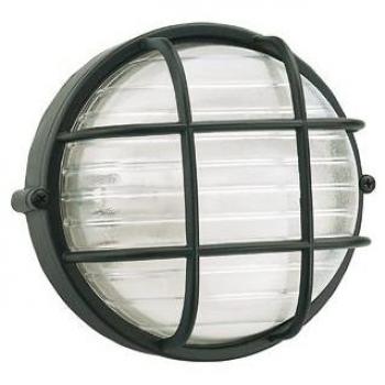Plafón Industrial Redondo Pequeño con Gabbia - Lámpara de Techo de Aluminio Fundido y Vidrio Estampado - Altura 18 cm - Color Negro - IP54 - Potencia Máxima