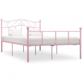Elegante estructura de cama de metal rosa en tamaño 140x200 cm