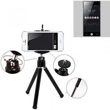 Smartphone trípode / soporte móvil / trípode como para ID2ME ID1. Trípode de aluminio / trípode con soporte para el teléfono móvil, universal para todos los teléfonos inteligentes y las cámaras comunes. De color negro. Aferrarse trípode adaptado