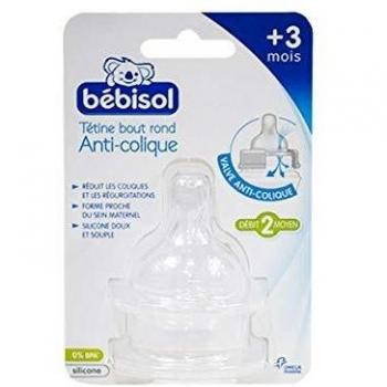 Tetina Bébisol Redonda Anticolique +3 meses Caudal Medio Pack de 2