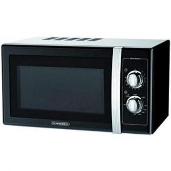 Microondas Vintage Schneider SMW20VMS 20 litros 700W color plata con 6 niveles de potencia y temporizador giratorio