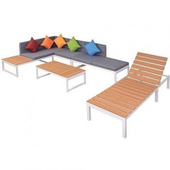 5-Piece Outdoor Lounge Set with Cushions - Aluminum and WPC