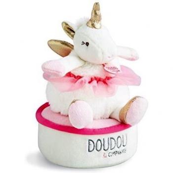 Doudou et Compagnie - Doudou - Caja de música para niña - Lucie La unicornio - 17 cm - Rosa - DC3316