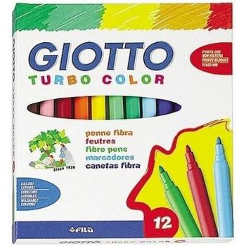 Set de 12 Rotuladores Giotto Turbo Color con Punta Fina de 2.8 mm, Tinta a Base de Agua, Lavables y en Diversos Colores Vibrantes