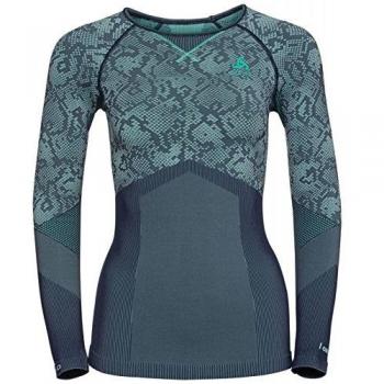 Odlo Mujer Blackcomb Evolution Crew Neck Manga Larga, color peacoat-mint leaf-mint leaf, tamaño extra-small