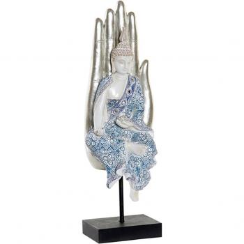 Figura Decorativa Buda Oriental Champán Azul 14 x 11 x 41 cm