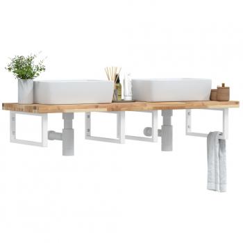 Estante de lavabo de pared de acero y madera maciza de acacia marrón vidaXL