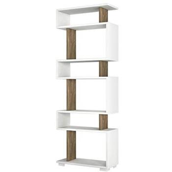 Librería modular para pared de varios estantes en color blanco con detalles en marrón WELLHOME, 100% tablero de aglomerado rechapado en melamina, color blanco nogal
